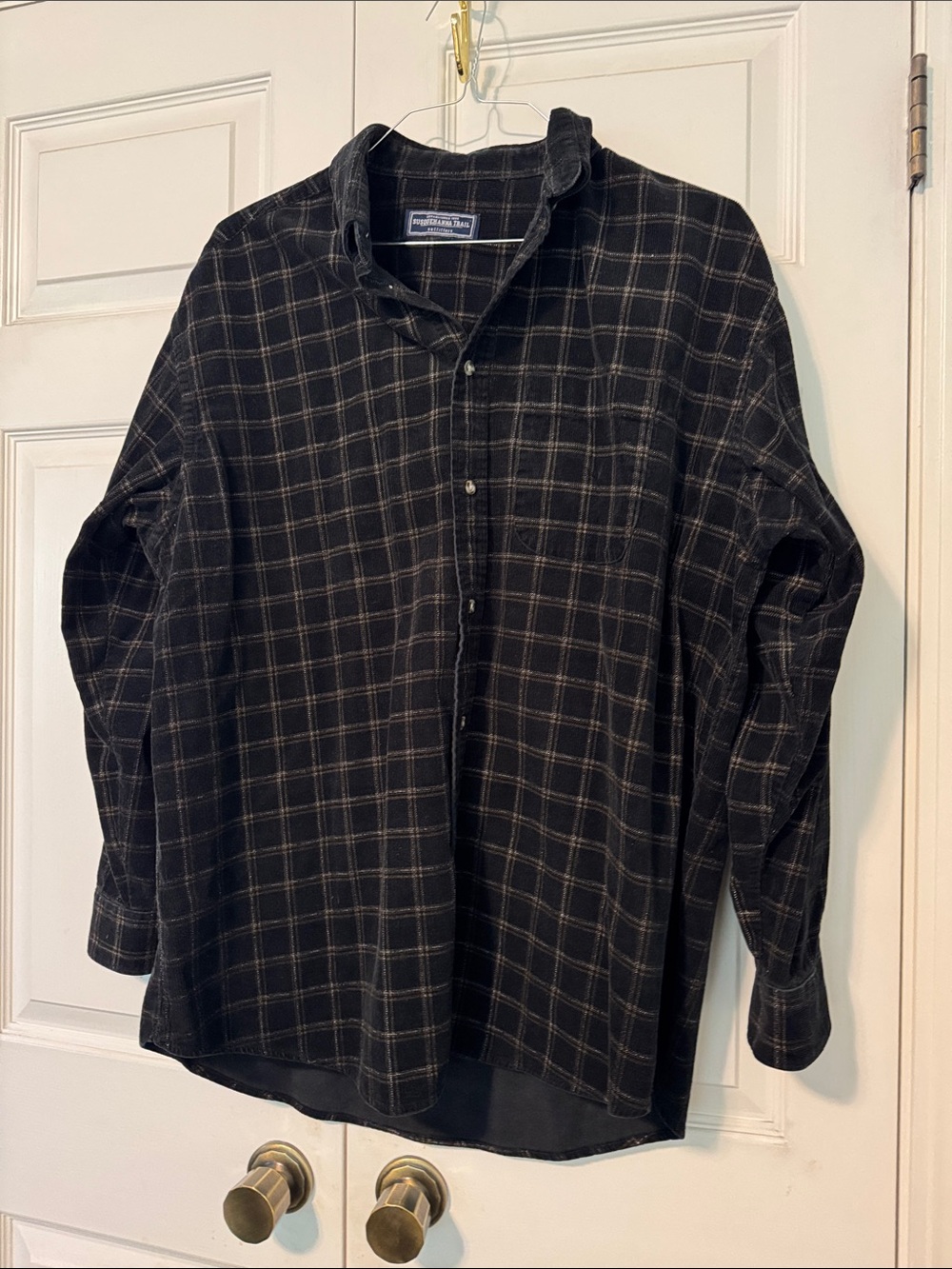 Susouehanna Trail Black Plaid Corduroy Long-Sleeve Button-Down Shirt L